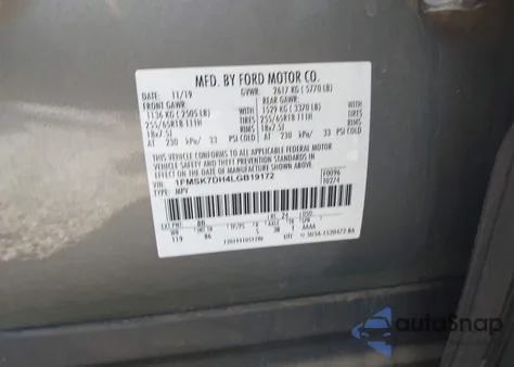 2020 Ford Explorer Xlt z USA, uszkodzony, nr VIN 1FMSK7DH4LGB19172